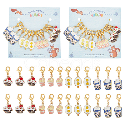 Alloy Enamel Ice Cream/Cake/Bubble Tea Pendant Locking Stitch Markers HJEW-PH01887-1