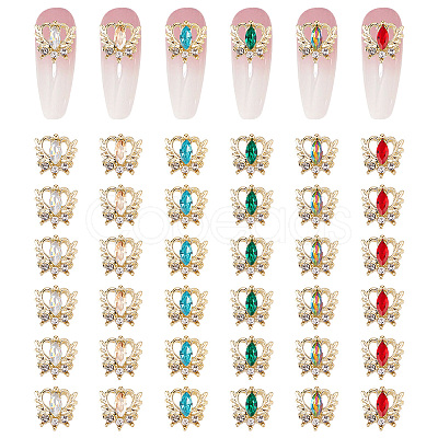 CRASPIRE 36Pcs 6 Colors Alloy Rhinestone Cabochons MRMJ-CP0001-08-1