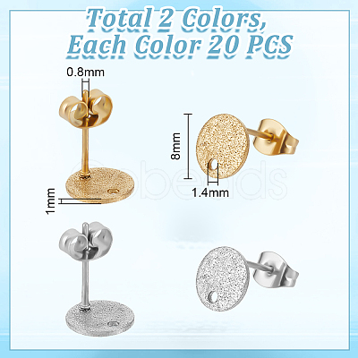 Unicraftale 40Pcs 2 Colors 304 Stainless Steel Stud Earring Findings STAS-UN0056-08-1