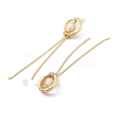 Natural Pearl Tassel Stud Earrings EJEW-P256-41G-1