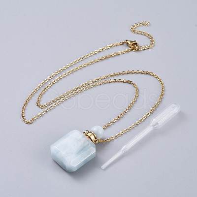 Natural Aquamarine Perfume Bottle Pendant Necklaces NJEW-F266-01B-1