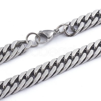 Non-Tarnish Men's 304 Stainless Steel Diamond Cut Cuban Link Chain Necklaces NJEW-L173-002A-P-1