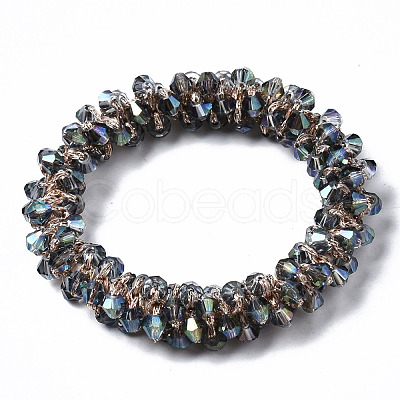 Faceted Transparent Glass Beads Stretch Bracelets BJEW-S144-001C-01-1