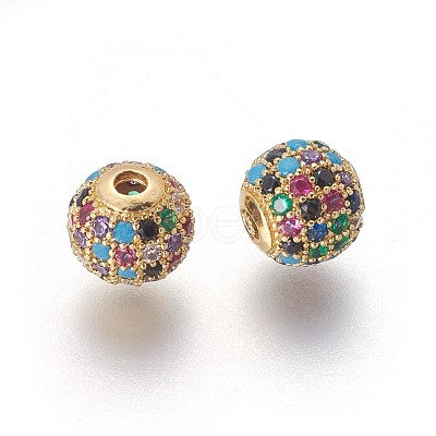 Brass Micro Pave Cubic Zirconia Beads ZIRC-F098-02G-8mm-1