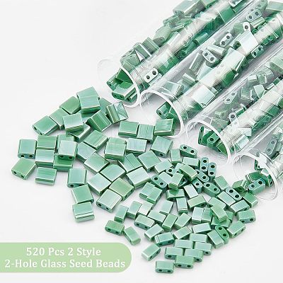 Nbeads 520Pcs 2 Style 2-Hole Glass Seed Beads SEED-NB0001-72B-1