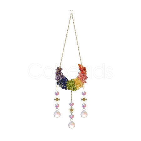 Natural Gemstone Chip & Metal Moon Hanging Ornaments PW-WG08D27-01-1