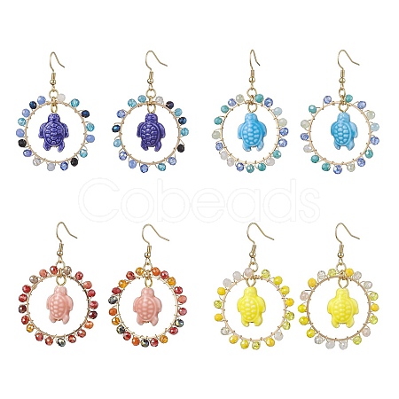 4Pairs 4 Colors Porcelain Dangle Earrings EJEW-JE05776-1