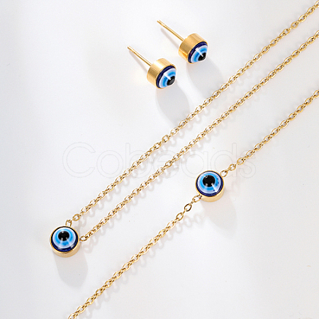 Evil Eye Stainless Steel Stud Earring & Bracelets & Necklaces Set LY5157-2-1