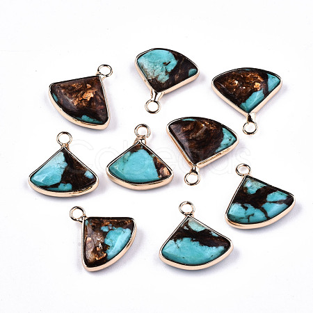 Fan Assembled Natural Bronzite and Synthetic Turquoise Pendants G-N330-023-A01-1