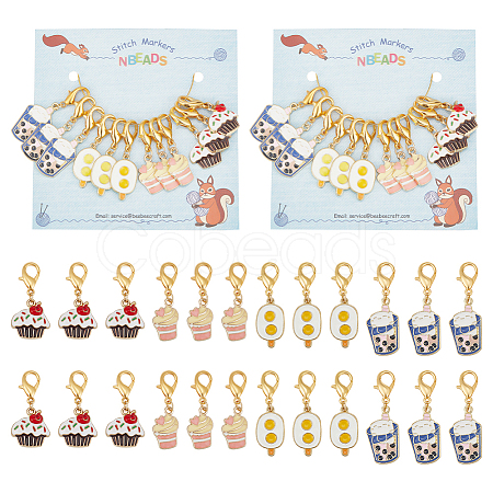 Alloy Enamel Ice Cream/Cake/Bubble Tea Pendant Locking Stitch Markers HJEW-PH01887-1