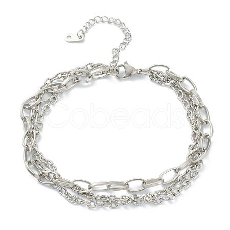 Tarnish Resistant 304 Stainless Steel Cable Chain Multi-strand Bracelets STAS-A051-05P-1