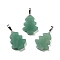 Natural Green Aventurine Pendants, Christmas Tree Charms with Rack Plating Brass Snap on Bails, Platinum, 34x20x5mm, Hole: 8x5mm