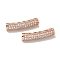 Brass Cubic Zirconia Curved Tube Beads, Long-Lasting Plated, Lead Free & Cadmium Free, Rose Gold, Clear, 19x5x4mm, Hole: 1.7mm