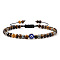 Evil Eyes Jewelry, Adjustable Natural Tiger Eye Braided Bead Bracelets, with Alloy Beads for Women Men, Antique Silver