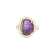 Natural Amethyst Connector Charms, Nuggets Link, with  Cubic Zirconia & Golden Metal Finding, Faceted, 19x17x5mm