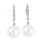 Rack Plating Brass Cubic Zirconia ABS Pearl Earring Hooks, Cadmium Free & Lead Free, Long-Lasting Plated, Platinum, 32x3mm