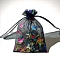 Colorful Printed Organza Drawstring Bags, Rectangle Jewelry Pouches, Wedding Party Christmas Favor Gift Bags, Black, Butterfly, 12x9cm