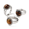 Natural Tiger Eye Round Adjustable Rings RJEW-K271-02P-06-1