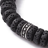 Natural Lava Rock & 304 Surgical Stainless Steel Disc Beaded Stretch Bracelet BJEW-JB09689-01-2