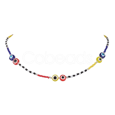 Resin Evil Eye & Glass Seed Beaded Jewelry Set SJEW-MZ00002-1