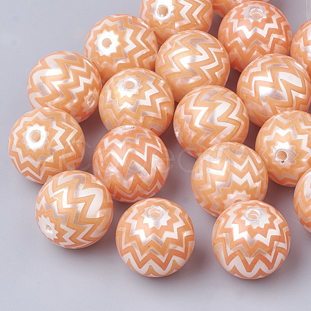 Printed Imitation Pearl Acrylic Beads X-MACR-R558-01B-1