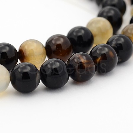 Dyed Black Agate Round Bead Strands G-P070-22-8mm-1
