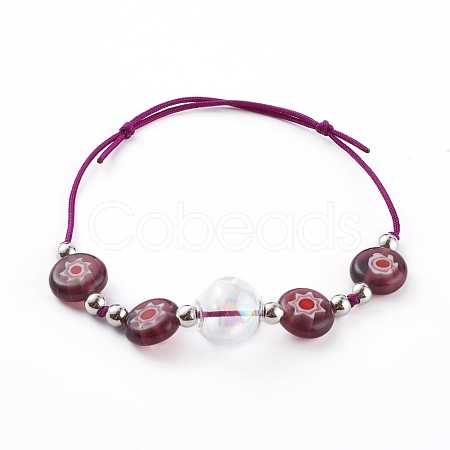 Adjustable Handmade Millefiori Glass Beaded Bracelets BJEW-JB06074-01-1