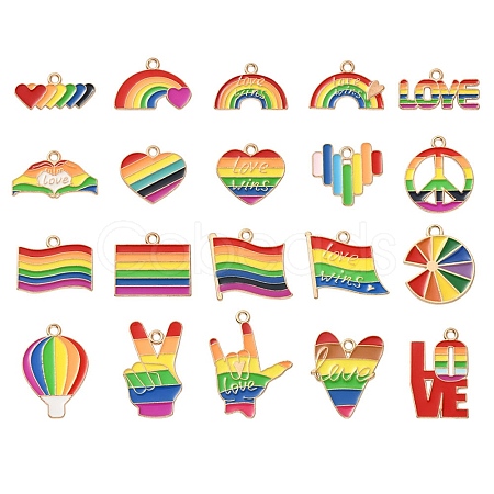 20Pcs 20 Style Pride Rainbow Color Alloy Enamel Pendants ENAM-YW0002-74-1