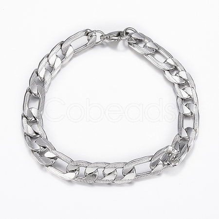 Trendy Men's 304 Stainless Steel Figaro Chain Bracelets BJEW-L619-03P-1