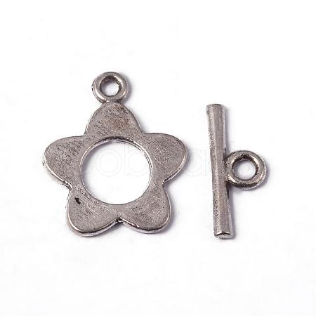Flower Tibetan Style Alloy Toggle Clasps A0977Y-NF-1