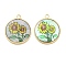 Alloy Pave Shell Flat Round Pendants, Sunflower Charms with Epoxy Resin, Golden, Gold, 21x18x3mm, Hole: 1.6mm