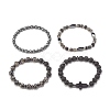 4Pcs 4 Style Mixed Stone Round Beaded Stretch Bracelets Set with Crystal Rhinestone BJEW-JB07885-6