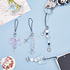 Acrylic Bowknot Heart Pearl Mobile Straps HJEW-PH01890-3