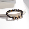 Round Synthetic Black Stone Beaded Stretch Bracelet with Crown for Women BJEW-JB07530-03-2