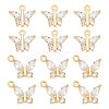 BENECREAT 12Pcs 2 Styles Brass with Clear Cubic Zirconia Charms KK-BC0012-52-1