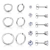 16Pcs 8 Style Clear Cubic Zirconia Stud Earrings & Titanium Steel Huggie Hoop Earrings DIY-TA0004-54-7