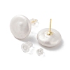 Flat Round Natural Pearl Stud Earrings for Women EJEW-E303-23G-2