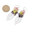 Leaf 201 Stainless Steel Natural Amethyst & Natural Lemon Jade & Natural Tourmaline & Synthetic Cherry Quartz Chip Dangle Earrings EJEW-JE06138-04-3