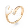 Natural Shell Heart Open Cuff Ring with Clear Cubic Zirconia RJEW-N039-09LG-3
