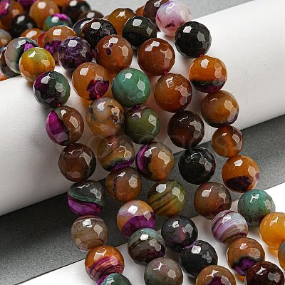 Faceted Natural Banded Agate Beads Strands G-F447-12mm-O06-1