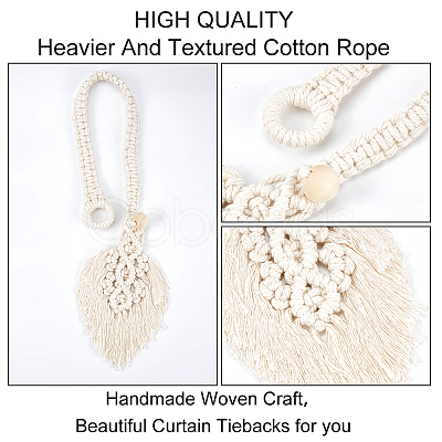 Cotton Macrame Leaf Tassel Curtain Tiebacks AJEW-WH0038-38A-1