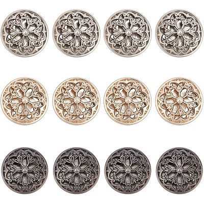 CHGCRAFT 12pcs 3 colors Hollow Alloy 1-Hole Buttons BUTT-CA0001-03-1