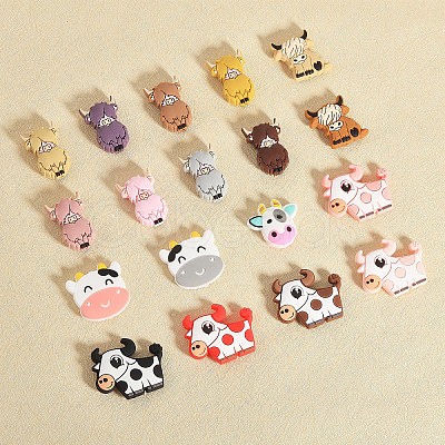 CHGCRAFT 18Pcs 18 Styles Cow/Cattle Food Grade Silicone Beads SIL-CA0002-86-1