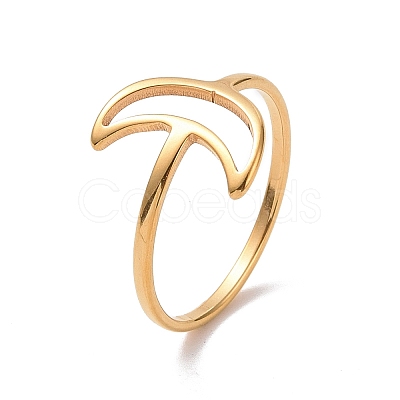 Ion Plating(IP) 201 Stainless Steel Crescent Moon Finger Ring RJEW-J051-37G-1