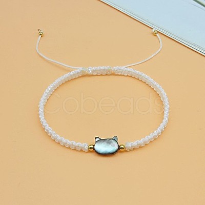 Cat Shaped Natural Shell Braided Bead Bracelets SE2142-1-1