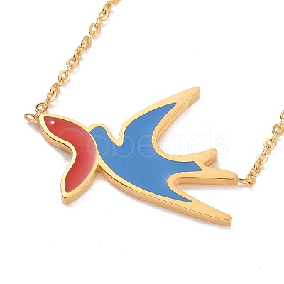 Colorful Enamel Swallow and Fish Pendant Necklace NJEW-G019-01G-1