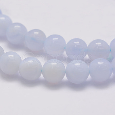 Natural Blue Chalcedony Beads Strands G-G970-38-8mm-01-1