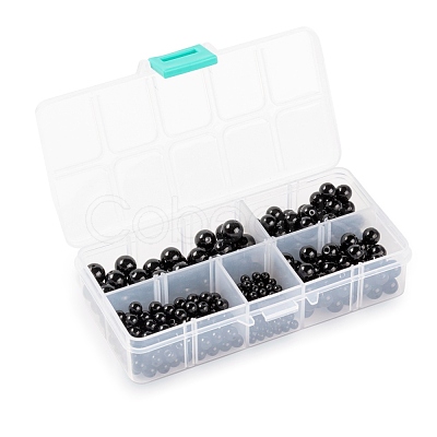 340Pcs 4 Sizes Synthetic Black Stone Beads Strands G-LS0001-10-1