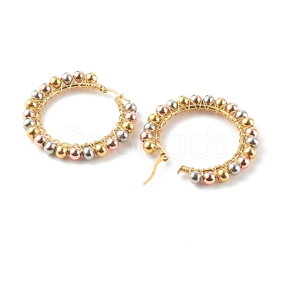 304 Stainless Steel Beaded Hoop Earrings EJEW-JE04544-02-1