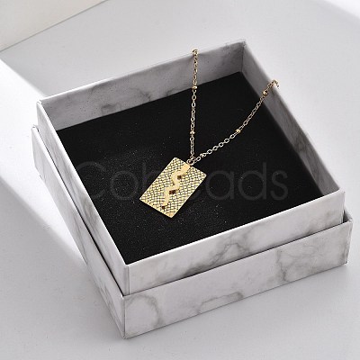 304 Stainless Steel Rectangle Snake Pendant Satellite Chain Necklace for Women NJEW-F332-01G-1